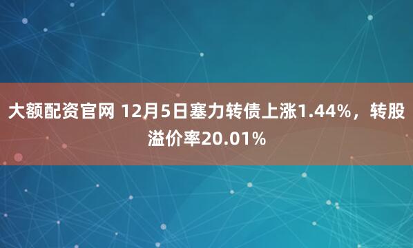 大额配资官网 12月5日塞力转债上涨1.44%，转股溢价率20.01%